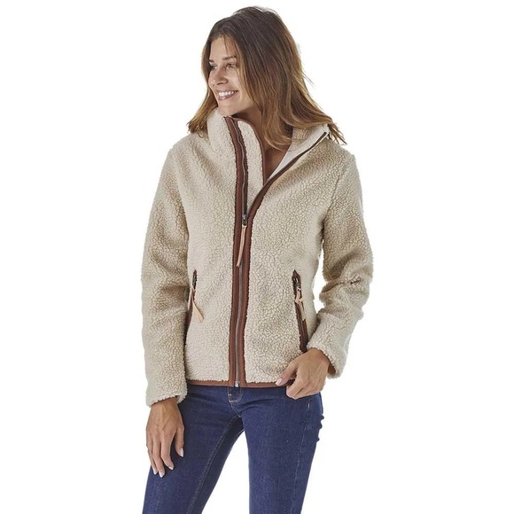 Patagonia Cream Sherpa Fleece Jacket with Brown Trim - Picture 5 of 6